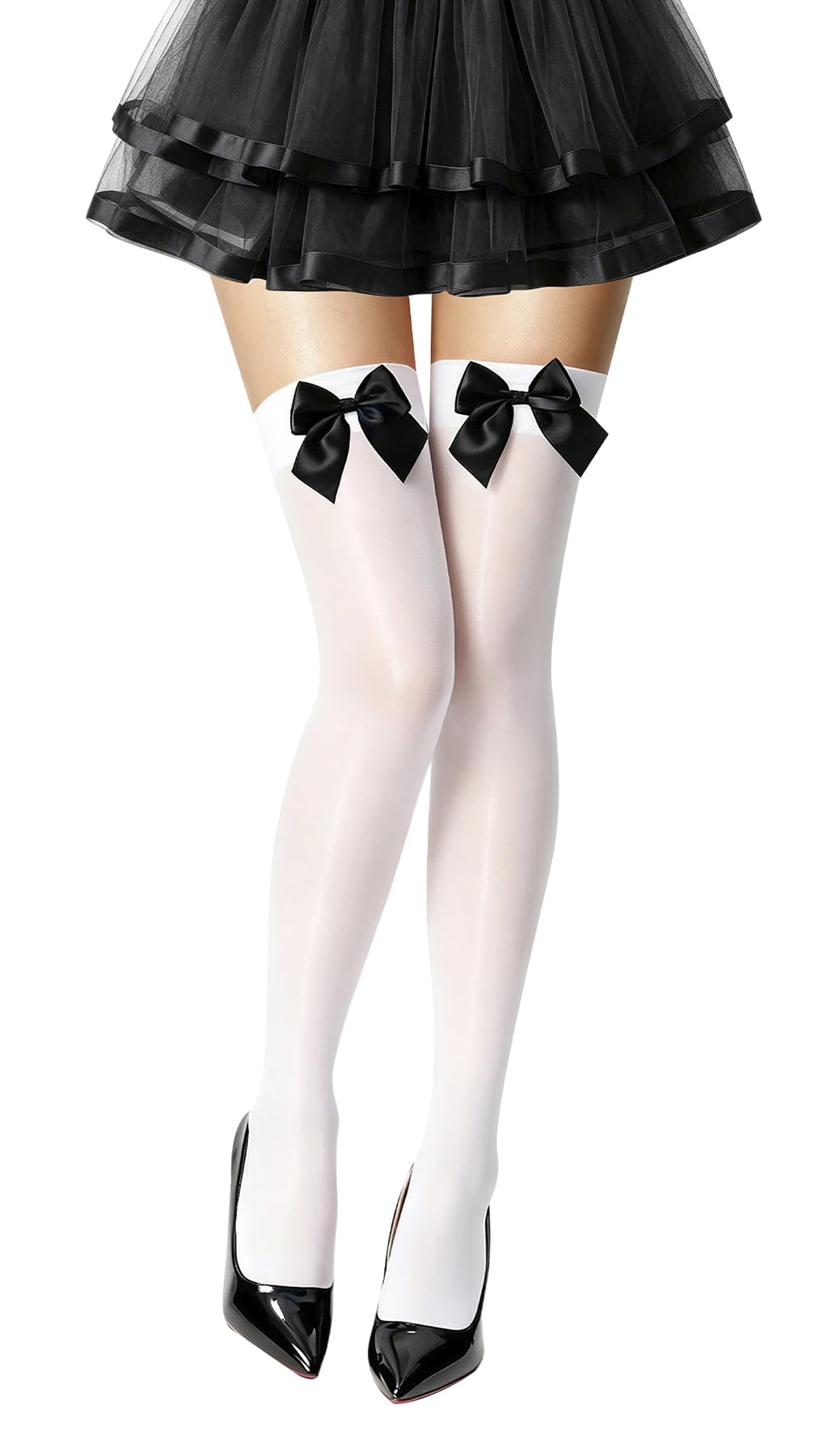 Women's Satin Bows Thigh High Stockings Hold-ups Snag-Resistant Knee High Long Socks