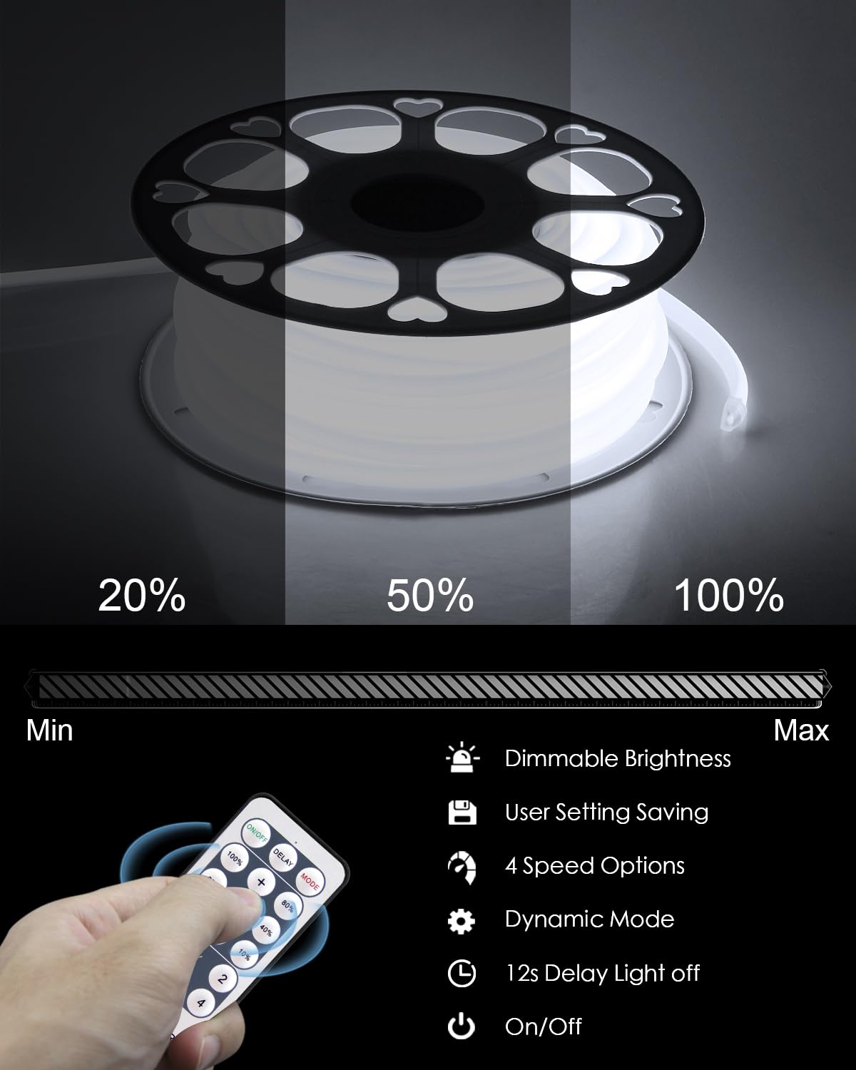 ALITOVE Striscia LED COB 230 V, dimmerabile, luce bianca