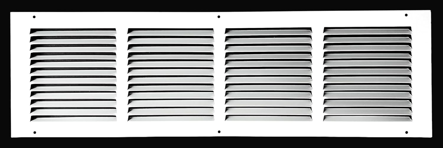 Fits 24x6 Duct Opening Stamped Steel Return Air Grille Vent Cover Grille for Sidewall and Ceiling in White Surface Dimensions: 25.75"W X 7.75"H (24" W x 6" H Duct Opening)