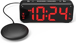 A5 Extreme Powerful Vibration Alarm Clock + Extra Loud Alarm for Heavy Sleeper/Deaf/Hearing Impaired, Extra Large Display for Elderly with Dual Alarm, Snooze and 5-level Adjustable Brightness (BLACK)