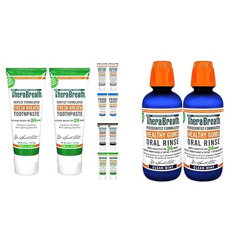 TheraBreath Pasta de dientes para aliento fresco 24 horas, 4 onzas (paquete de 2) y enjuague oral TheraBreath 24 horas de encías saludables