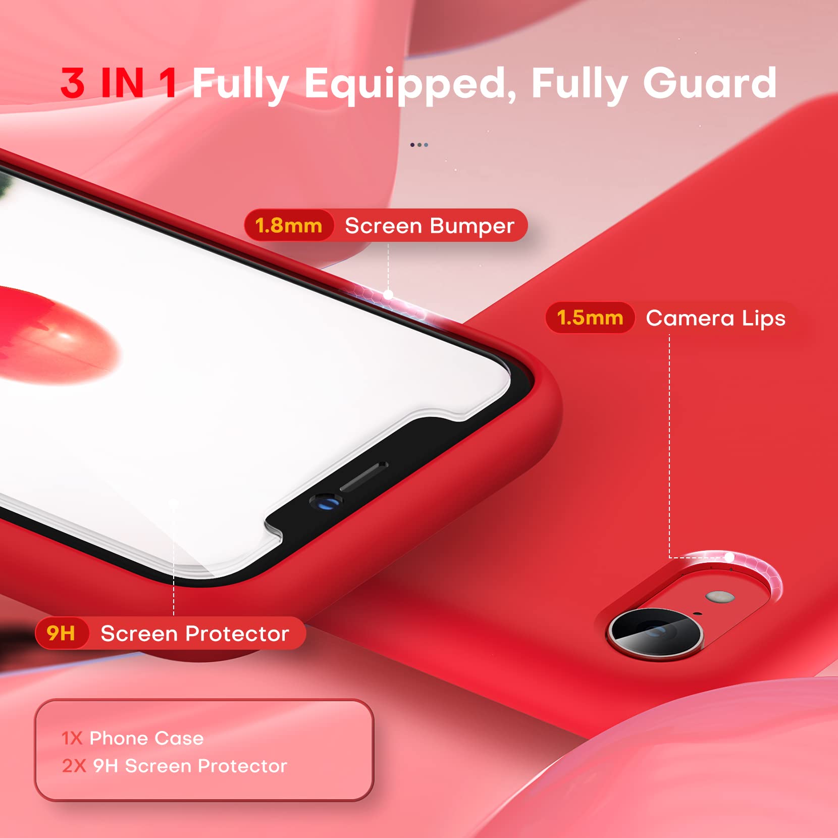 TOCOL IPhone XR Hülle 3-in-1 Set - Silikonhülle Mit 2 Displayschutzfolien & Mikrofaserfutter