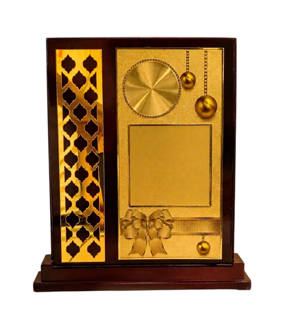 Premium Wooden Trophy Plaque with Golden Foil Jaali Design & Decorative Elements | Award Shield for Corporate, School & Sports Recognition-picture-19