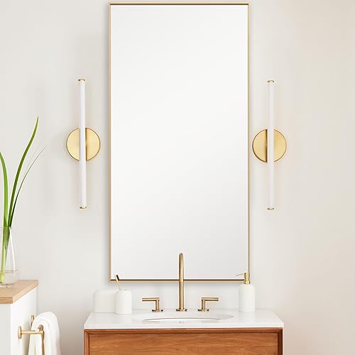 Miniatura 29 de Espejo de baño dorado naranja de 30 x 30 pulgadas para pared, espejo rectangular rectangular con marco de aluminio, moderno grande para dormitorio