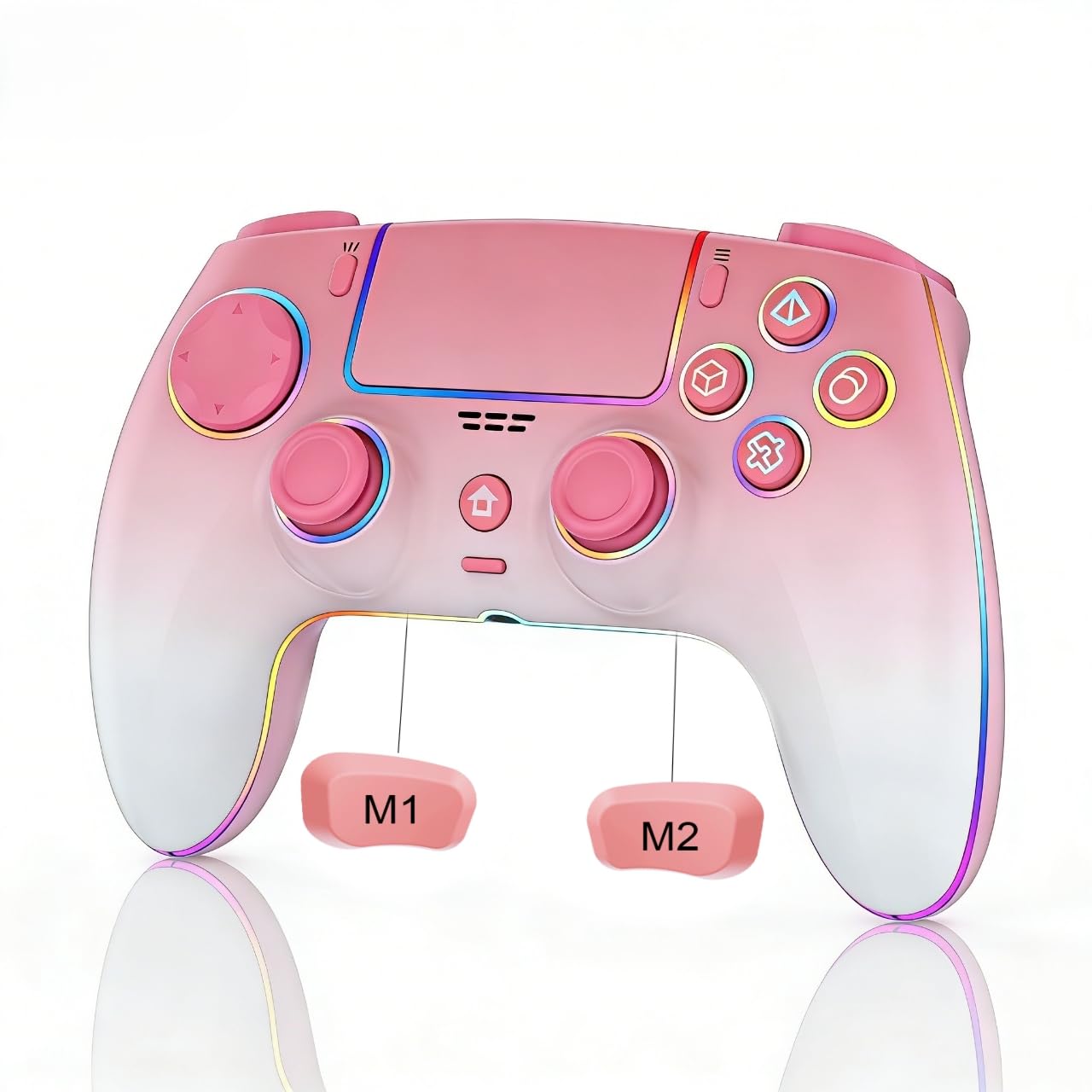 JUNHUAN Wireless Pink Controller for PS5 PC Mac Steam Deck with Hall Effect joystick trigger Cool RGB TURBO