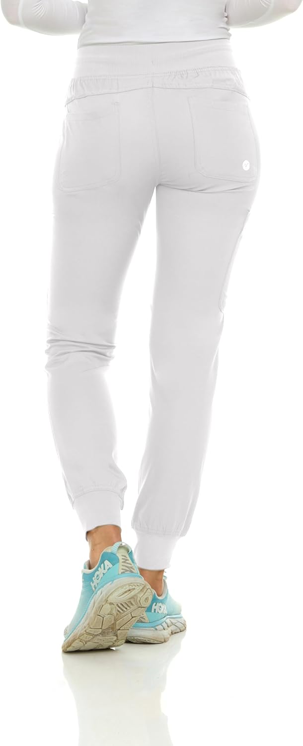 MediChic Scrubs for Women's V-Neck Scrub Set with Six Pocket Ribbed Cargo Jogger Pants with 4-Way Stretch
