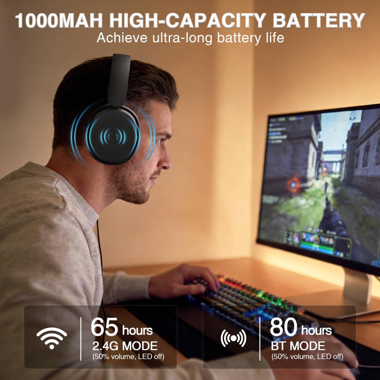 AULA G7 Pro Wireless Gaming Headset with 7.1 Surround Sound, 40mm Driver, BT5.3 Gaming Headphones with Mic, RGB, 10ms Latency, 65H Battery, PC Gaming Headset for PS5,PS4, Switch,Xbox,PC,Phone, Mac - Image 6