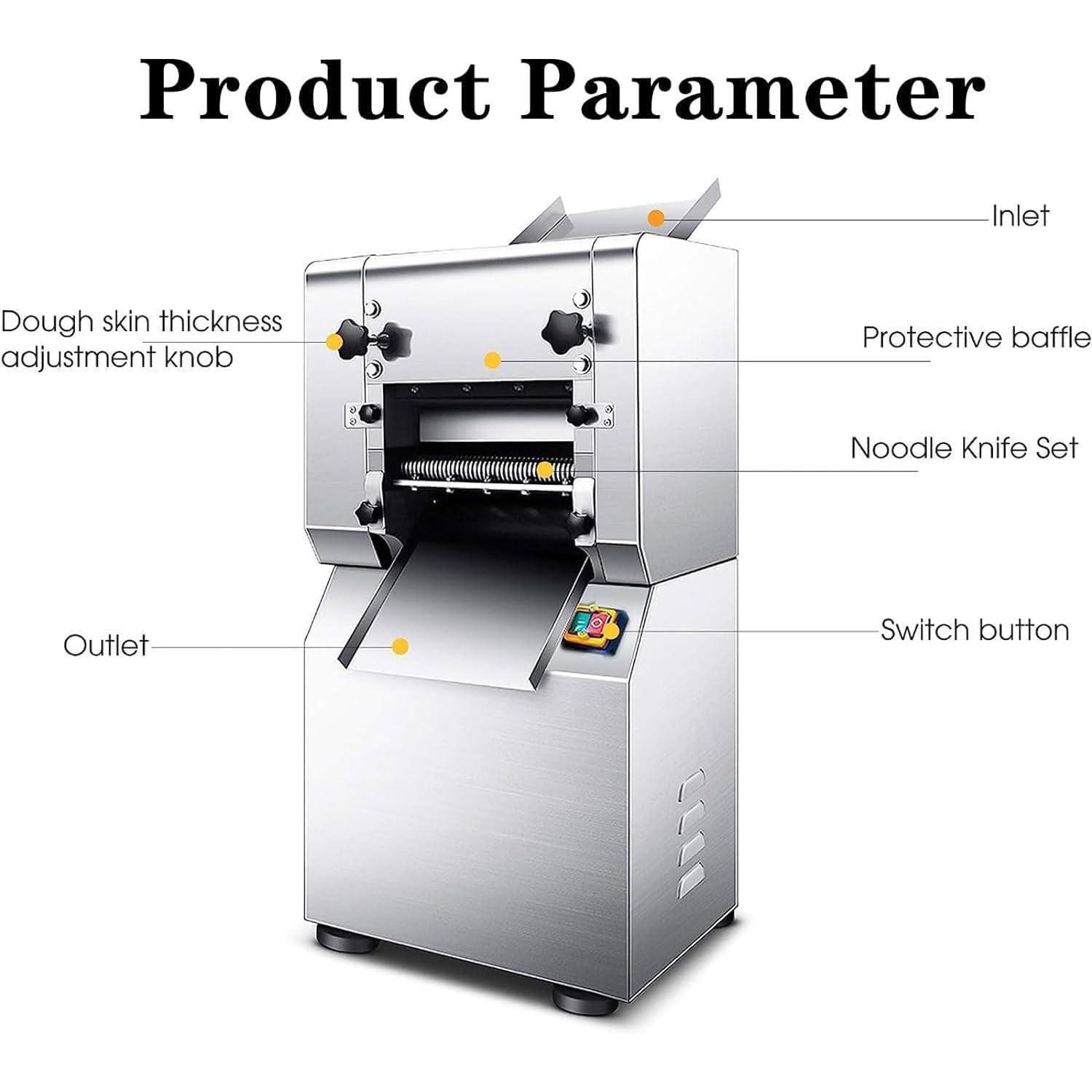 Fabricante De Fideos Comercial De 2200 W, Máquina De Pasta De Acero Inoxidable De 30 Kg/h Con Cuchillo De Molde De 1.5 Mm/2 Mm/3 Mm, Espesor Ajustable De 1-10 Mm, Personalizable, Para Restaurante