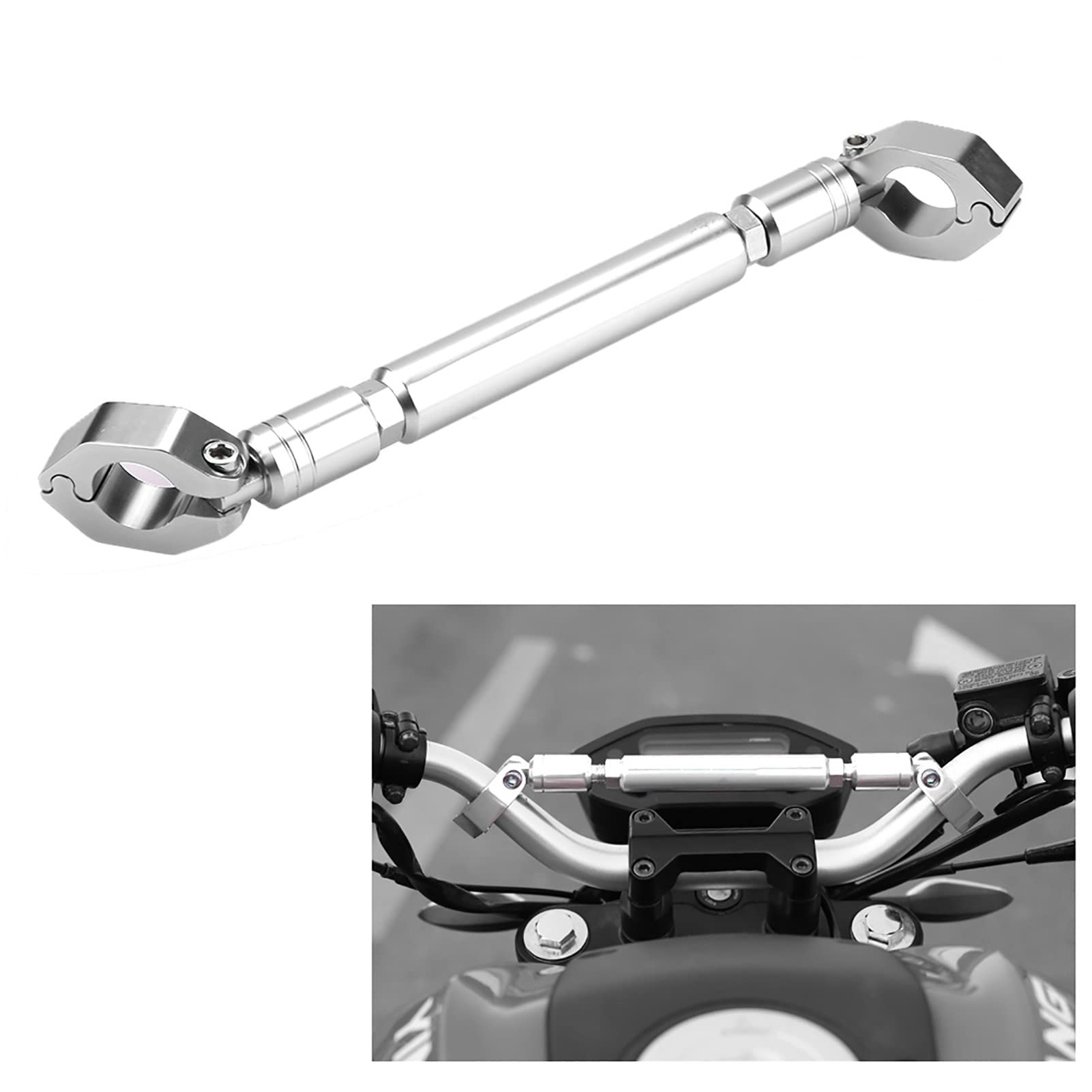 Barre d'équilibre universelle en alliage d'aluminium de 22 mm pour guidon de moto - Accessoires de levier de renfort (argenté) - Support universel pour guidon de moto