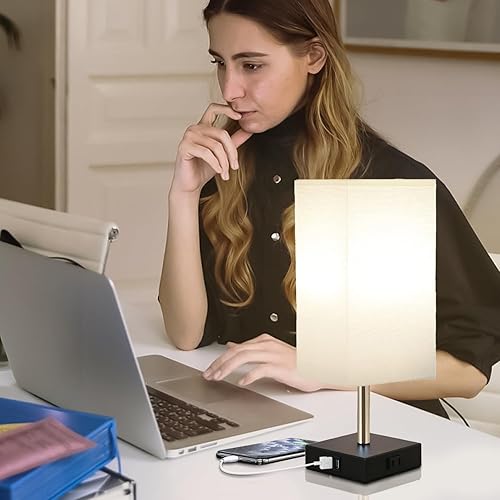 Miniatura 6 de Lámpara de noche con control táctil, lámparas de mesa regulables de 3 vías con 2 puertos USB y tomacorriente, lámpara de mesita de noche para