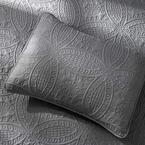 VEEYOO Bedspread Quilt Set Full/Queen Size - Soft Microfiber Lightweight Coverlet Quilt Set for All Season, Quilt Set 3 Piece (1 Quilt, 2 Pillow Shams), Grey