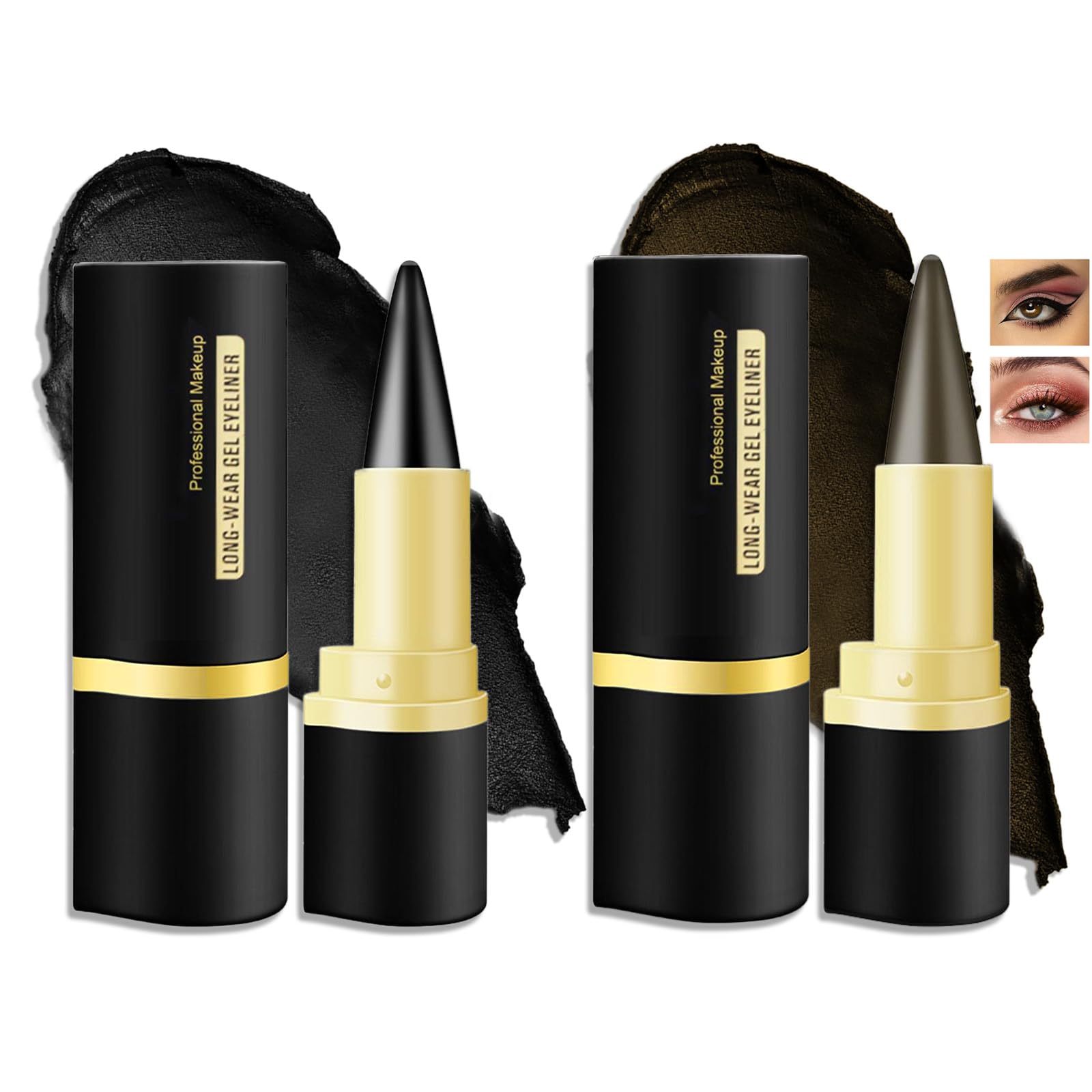 2PCS Gel Eyeliner Pencil Set, Brown & Black Long-Lasting Waterproof Eyeliners, Quick-Dry Matte Cream Formula