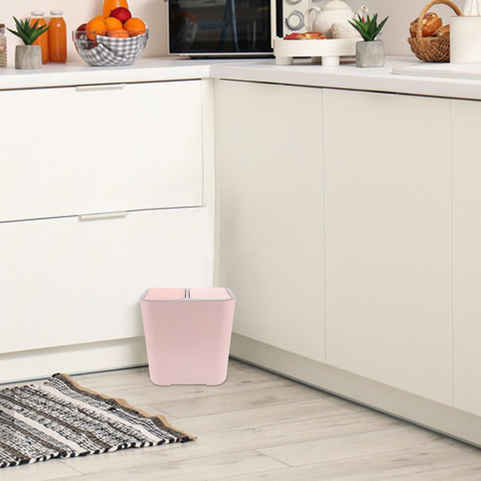 Cubo de Basura y Tapa con Doble Compartimento para Cocina Separación de Residuos Secos y Húmedos, Plástico Resistente para Espacios Pequeños y Dormitorios