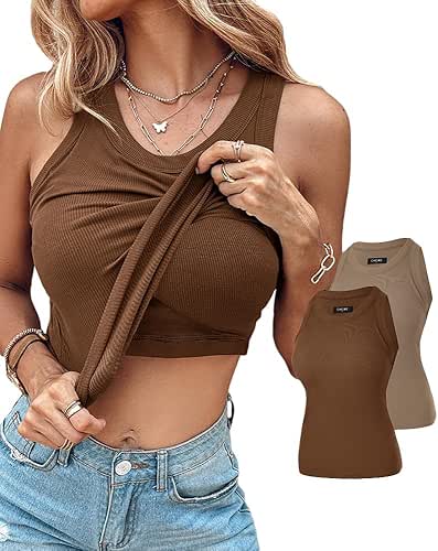 CHICME 2 Piece Tank Tops with Built in Bras Athletic