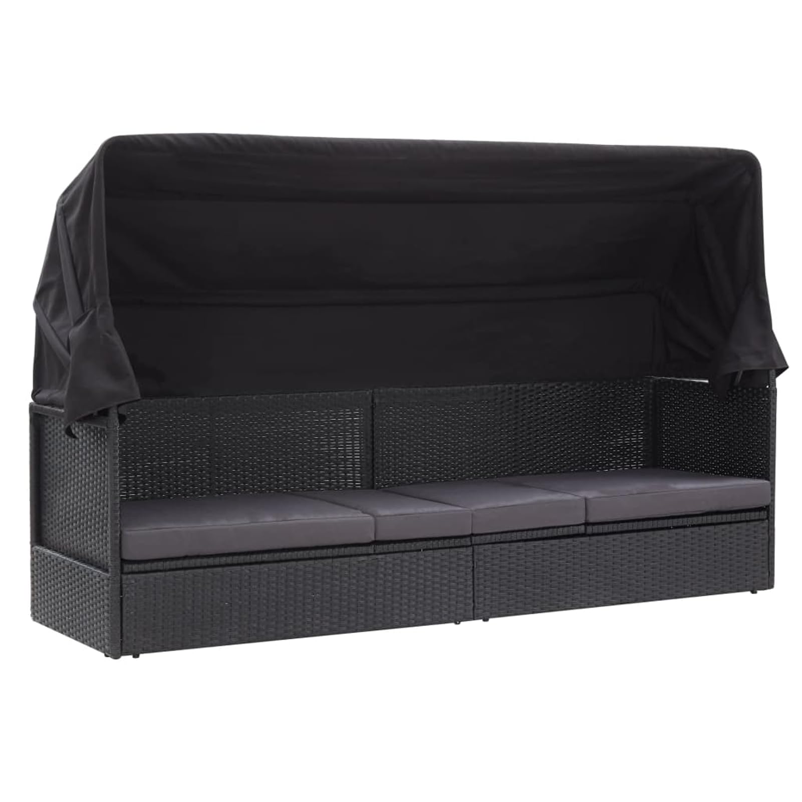 Tidyard Tumbona de Jardín con Toldo Negro - Ratan de PE, Resistent a la Intemperie Modelo YFXLRZJ-46092ES