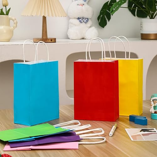 Miniatura 6 de Vammy Paquete de 32 bolsas de papel de regalo pequeñas de 5.9 x 3.15 x 8.27 pulgadas, bolsas de regalo de fiesta con asas, bolsas de regalo de papel