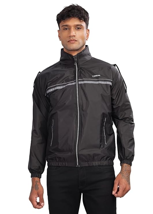 Dollar Men's Polyester Solid Hooded Windcheater Jacket With Side Pockets and Hood