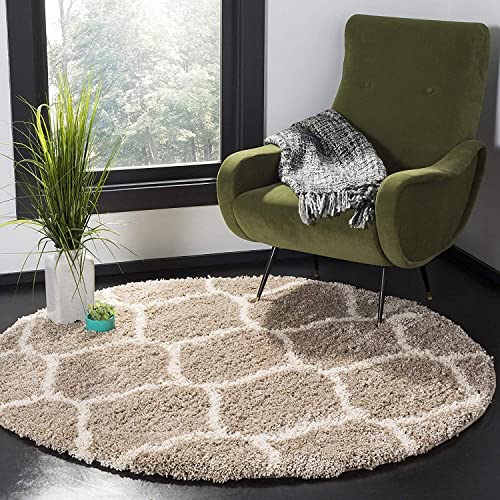Image of Modern Plush Area Rug for Bedroom Living Room Home Decor (8x8 Feet Round, Beige|Ivory)