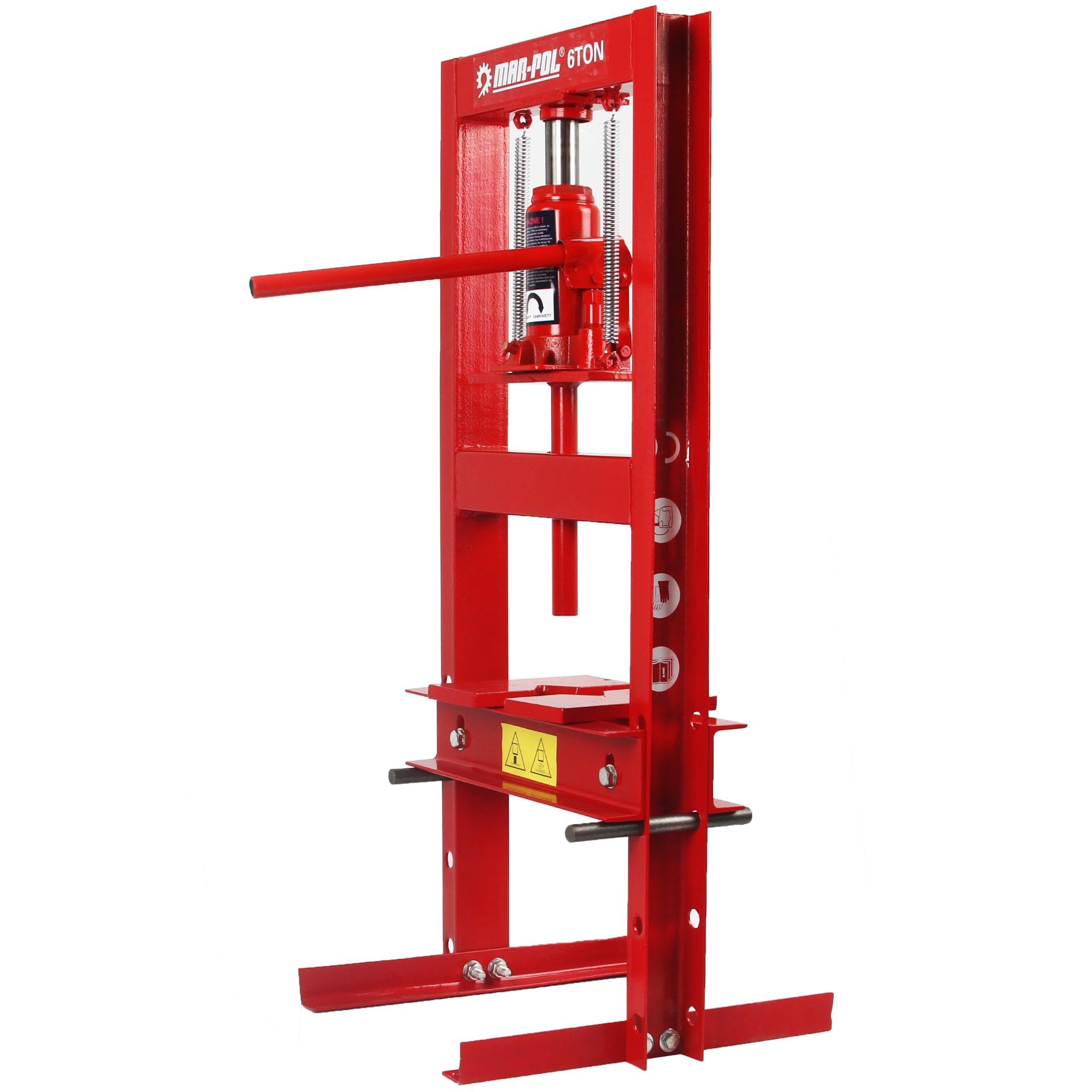 Prensa hidráulica de 6T | 93,5 x 40 x 41 cm | Banco de trabajo transversal ajustable en 4 niveles | Elevador con perno atornillable | Juego de espaciadores | de acero