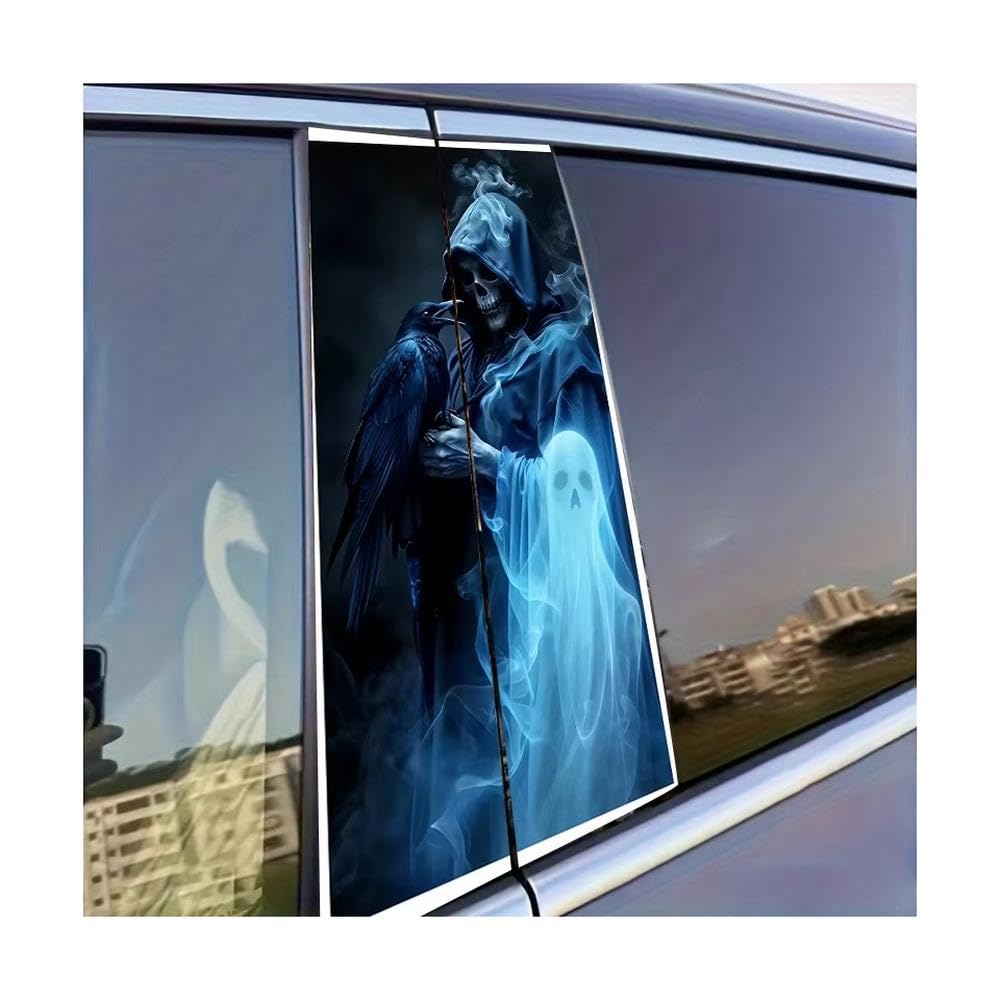 Dabhuoc One Color Car Parts 2 Pcs Car Center Column Decal Grim Reaper Raven & Ghost Glossy Protective Polyethylene Film