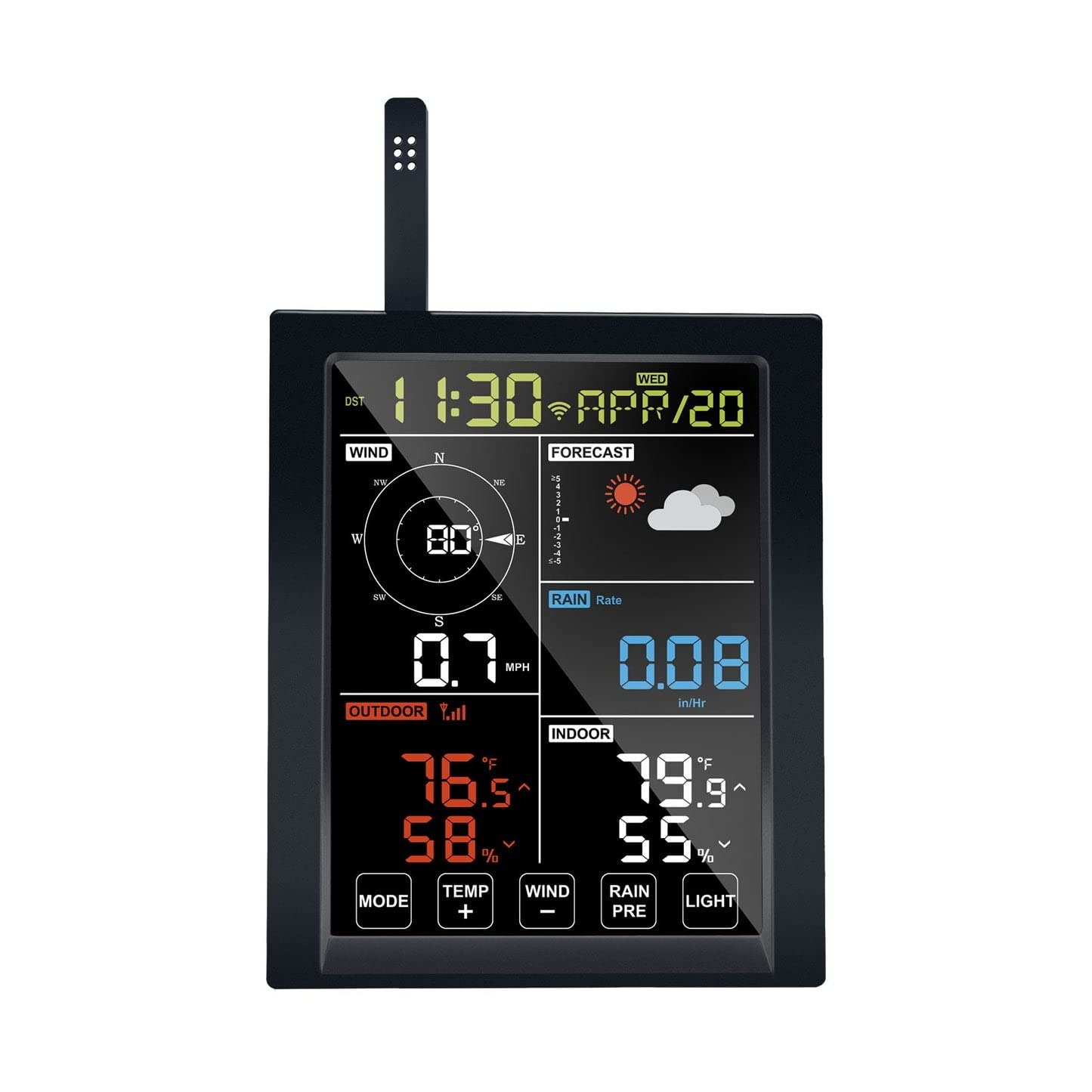 Ecowitt - Consola de estación meteorológica, pantalla LCD a color wifi para interior, con botón táctil, accesorios, compatible con WS90, WS80, WS69 y otros sensores exteriores, funciona como pasarela Consola WN1980_C