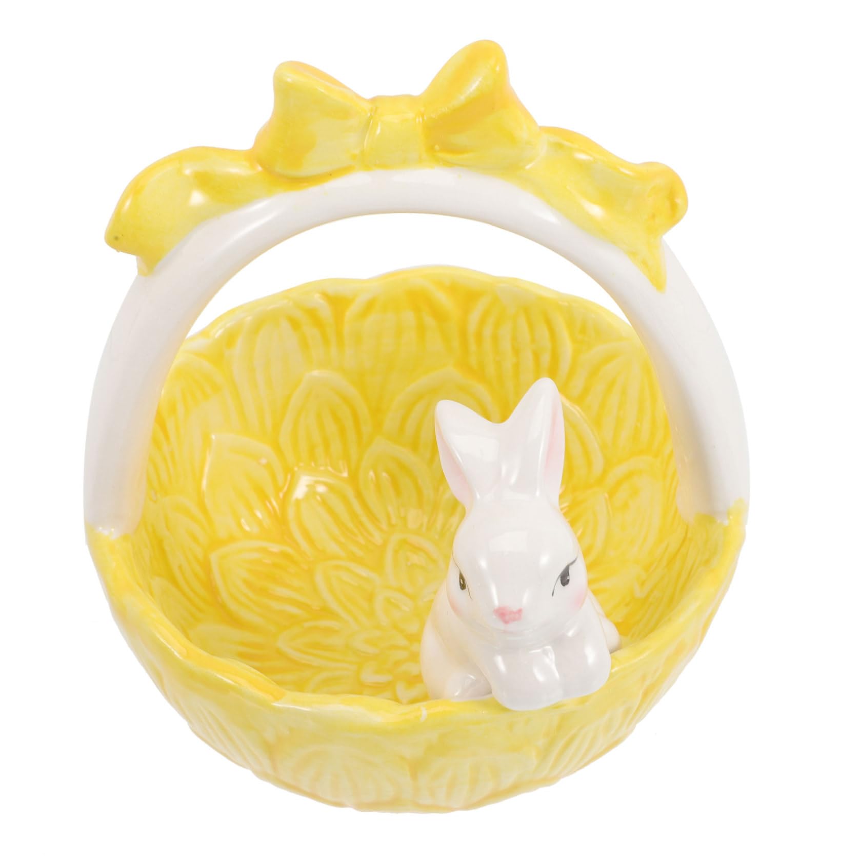 SOLUSTRE Decorazione per Pasqua Coniglietto in Ceramica Cesto a Forma di Coniglio Giallo Adorabile per Festa di Pasqua e Decorazione Torta