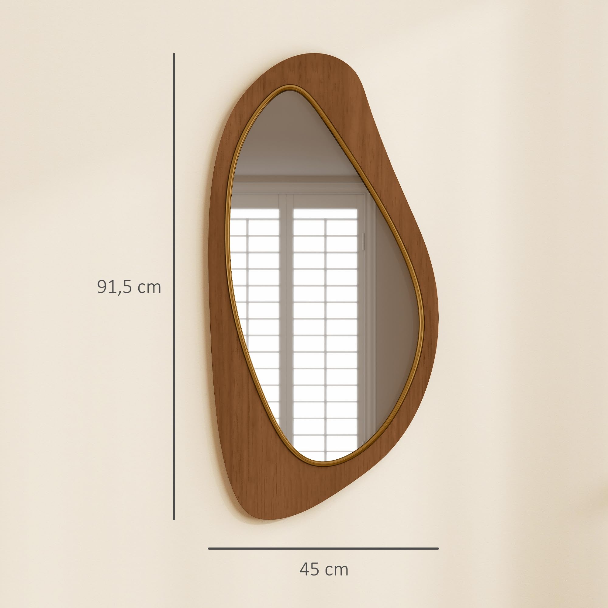 HOMCOM Miroir Mural asymétrique 91,5 x 45 cm Suspendu Effet Bois Naturel | Moderne, Cadre en Bois, pour Chambre, Salon, Dressing, Entrée
