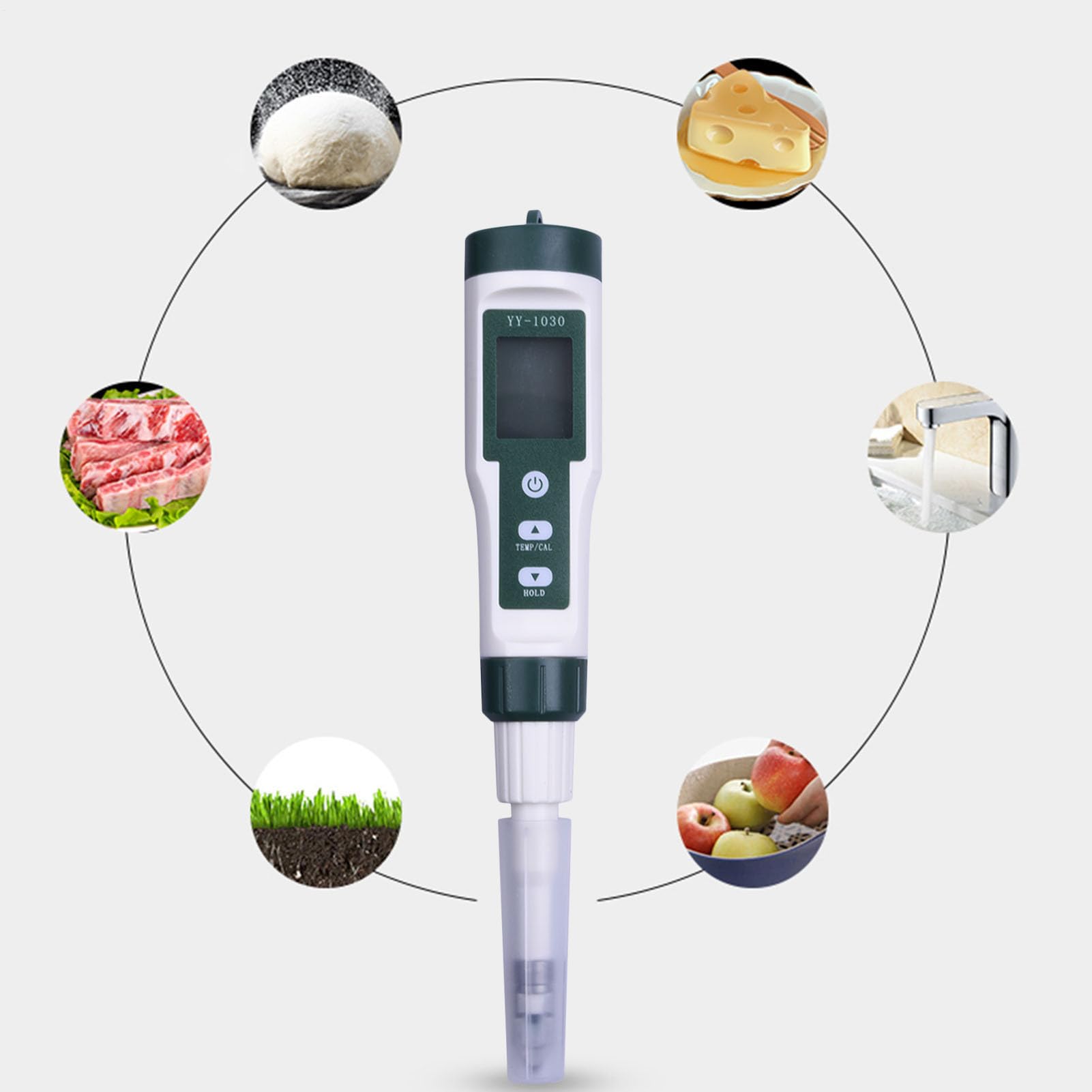 YY1030B - Misuratore digitale di pH - sonda penetrante appuntita | tester per pH alimentare, strumento di misurazione accurato, soluzione professionale per test professionali per pasta,