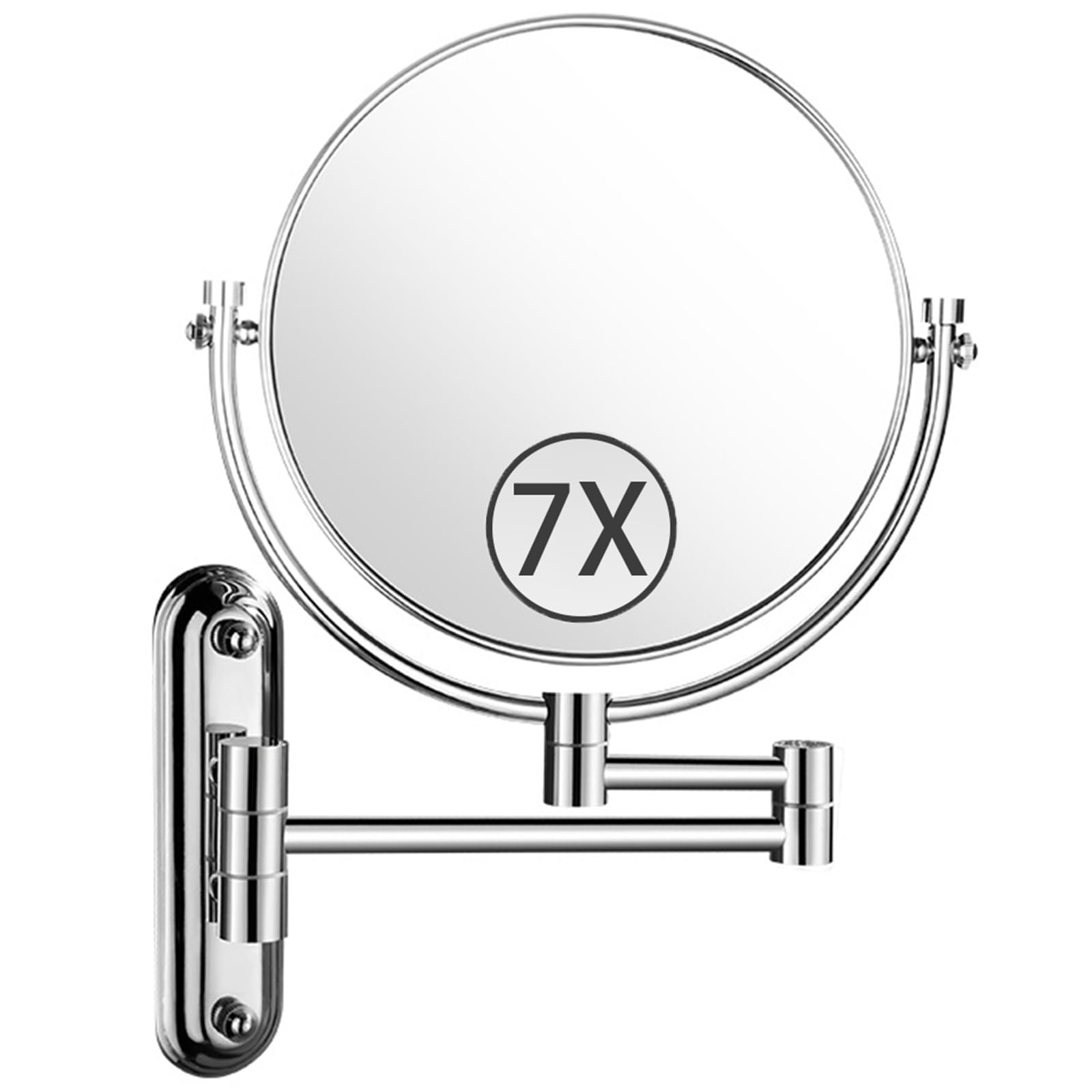 SXFSDOU 8" Wall Mounted Makeup Mirror with Magnification, Chrome Finished Double Sided Magnifying Mirror, Extendable Cosmetic Vanity for Bathroom,7X