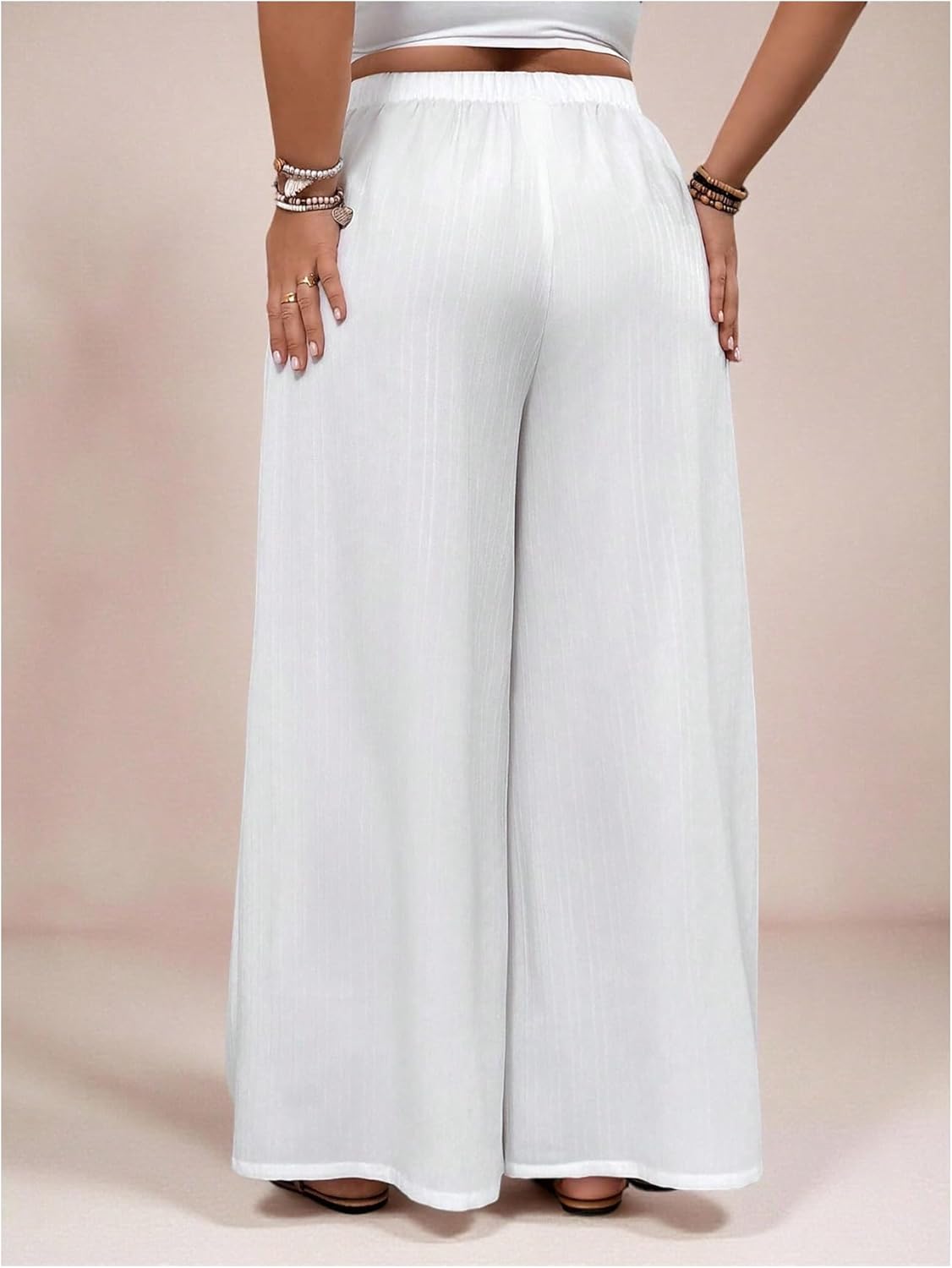 SHENHE Women's Plus Size Wide Leg Palazzo Pants Elastic Waist Baggy Flowy Pants Boho Travel Trousers - Image 3