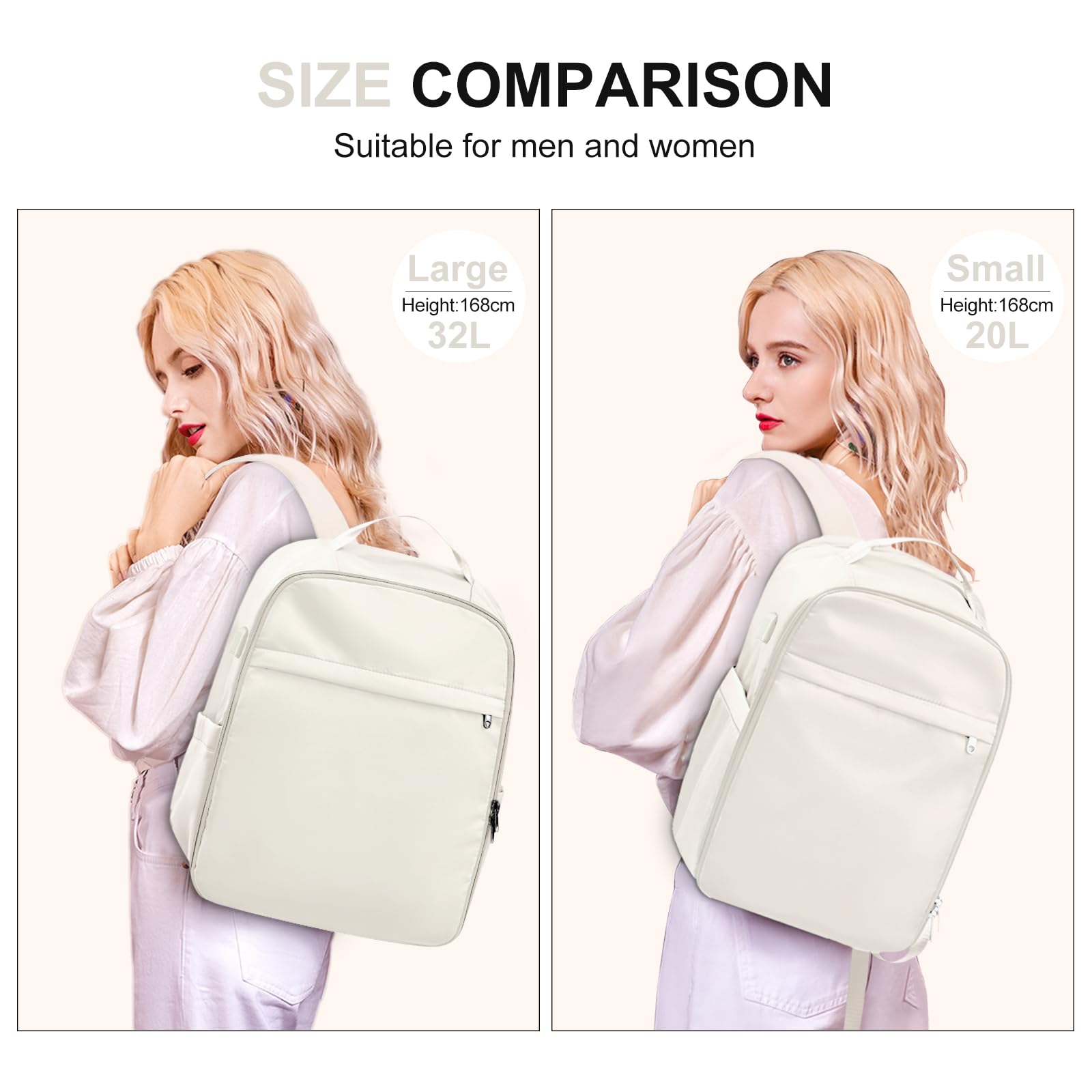 Travel Backpack for Women, mochila de viaje, Carry On Backpack, Waterproof Underseat Luggage Bag, Travel Essentials, Cabin Size Personal Item Travel Bag, Beige