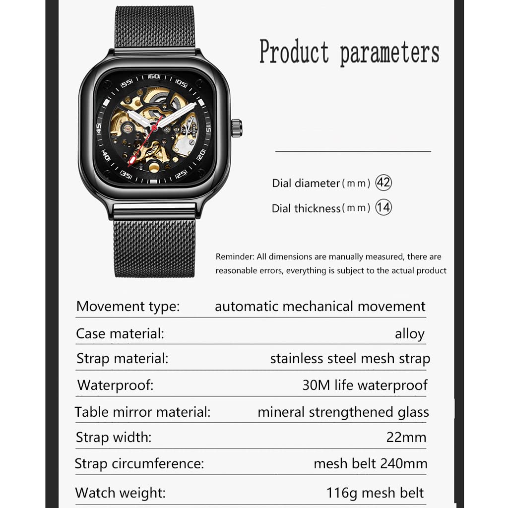 Modny biznesowy męski zegarek mechaniczny mechanizm trzyczęściowy skórzany pasek pusty zegarek, średnica tarczy 42 mm