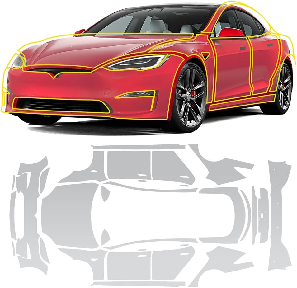 for Tesla Model S 2021-2025 Full Car Clear TPU PPF Paint Protective Film Kit,Scratch-Resistant Waterproof High Gloss PPF Film for Car, for Tesla Model S External Wrap Protective Accessories