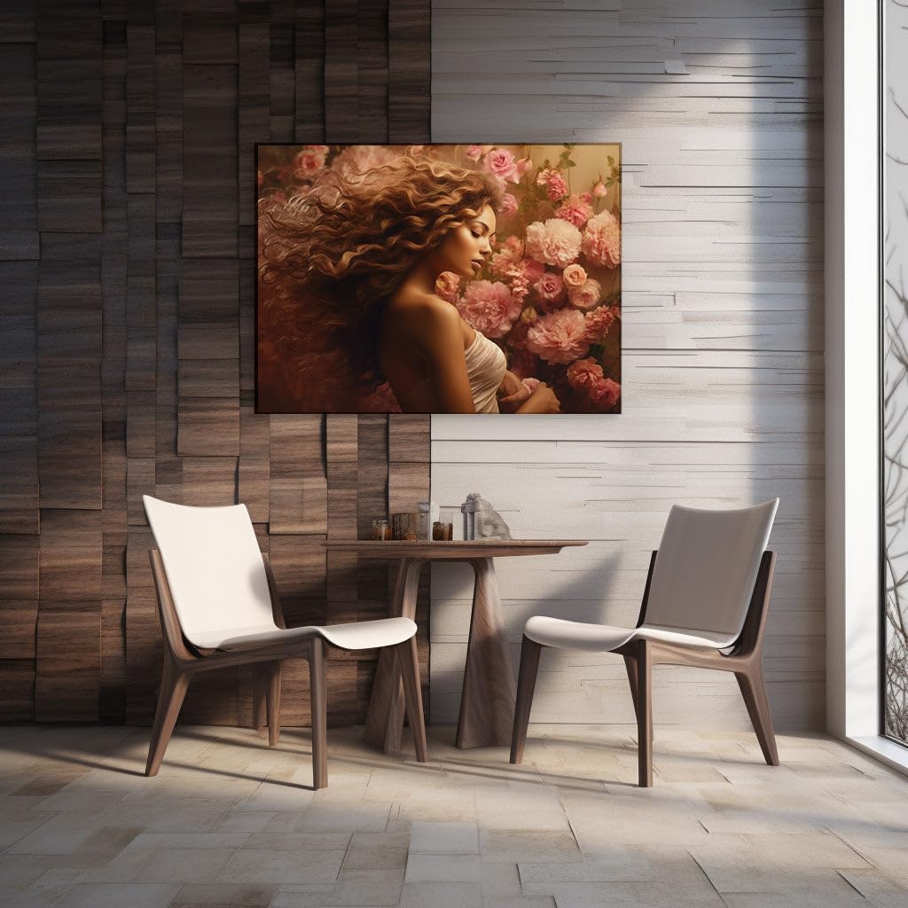 Canvas for Living room. Slumbering Beauty Amidst a Blush of Blooms, 27 x 18 inch Canvas Wall Art - Contemporary Masterpieces - Modern Home Decor - 69x46 cm (27x18 inch)