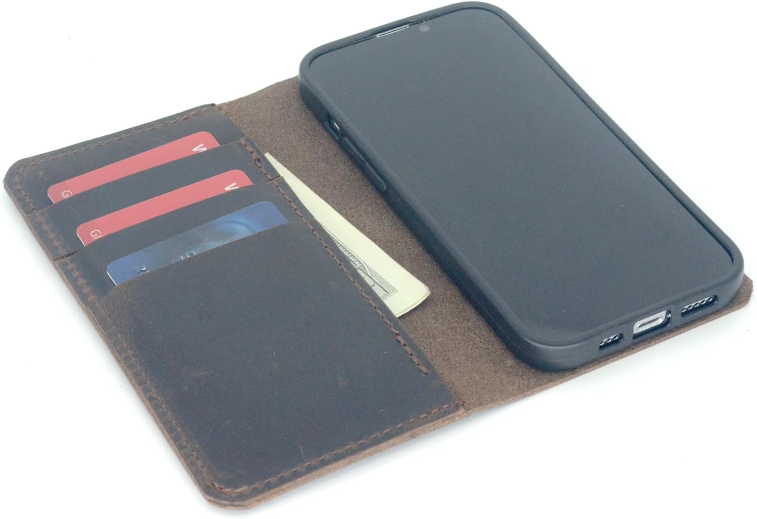 Genuine Leather Wallet case for iPhone 17 pro max 17 Pro 17 air 16 pro Leather Cover Brown