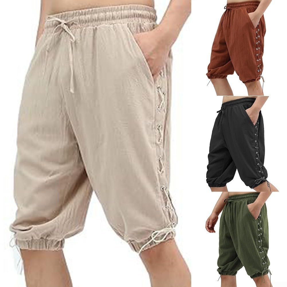 Gdfnmogo Pantalones cortos medievales de pirata renacentista para hombre, con cordones, ideales para fiestas temáticas y eventos