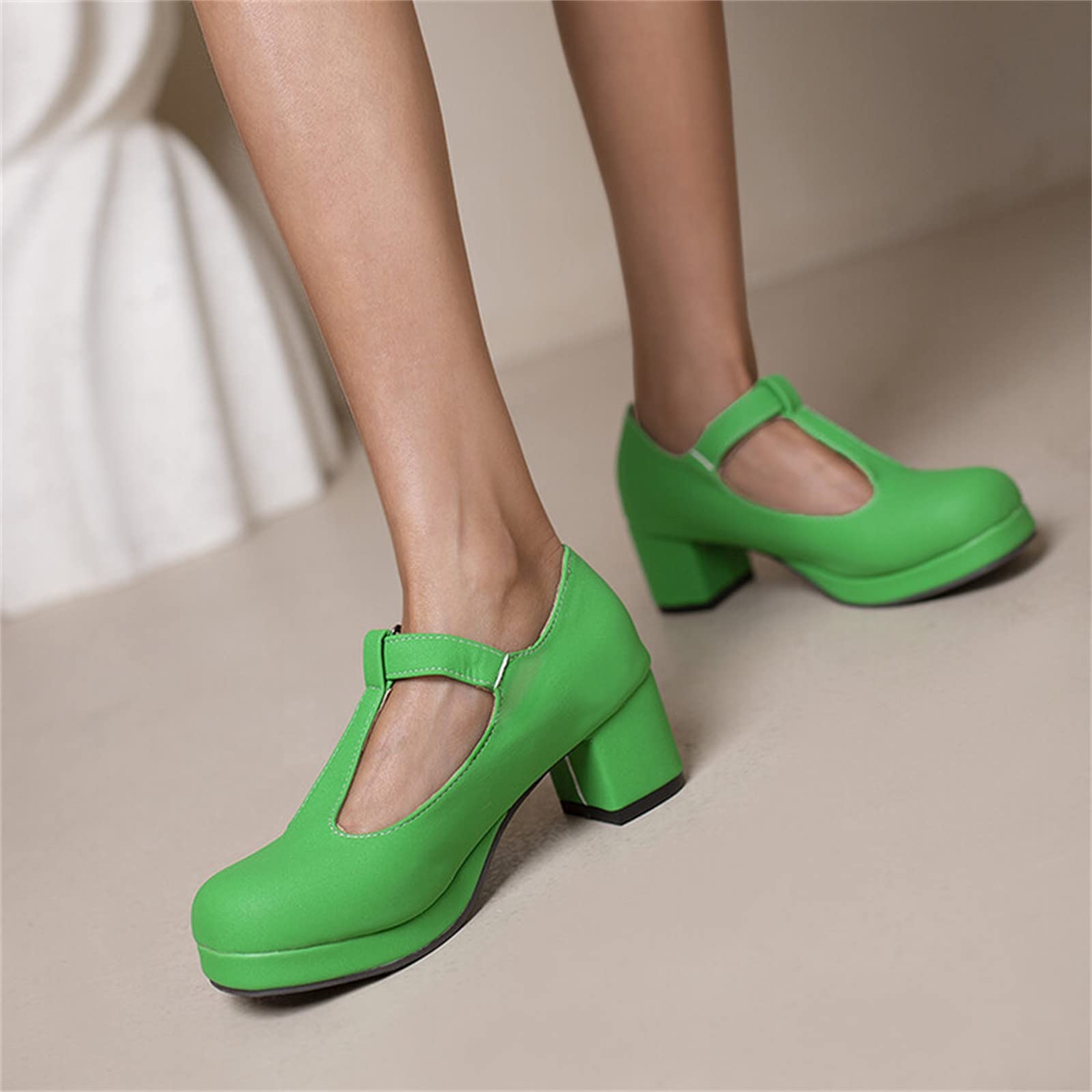 Generisch Scarpe da donna con plateau con tacco a blocco, sandali con fibbia, per cosplay, con tacchi alti, Mary Jane, scarpe rotonde in pizzo, eleganti scarpe con tacco slip-on
