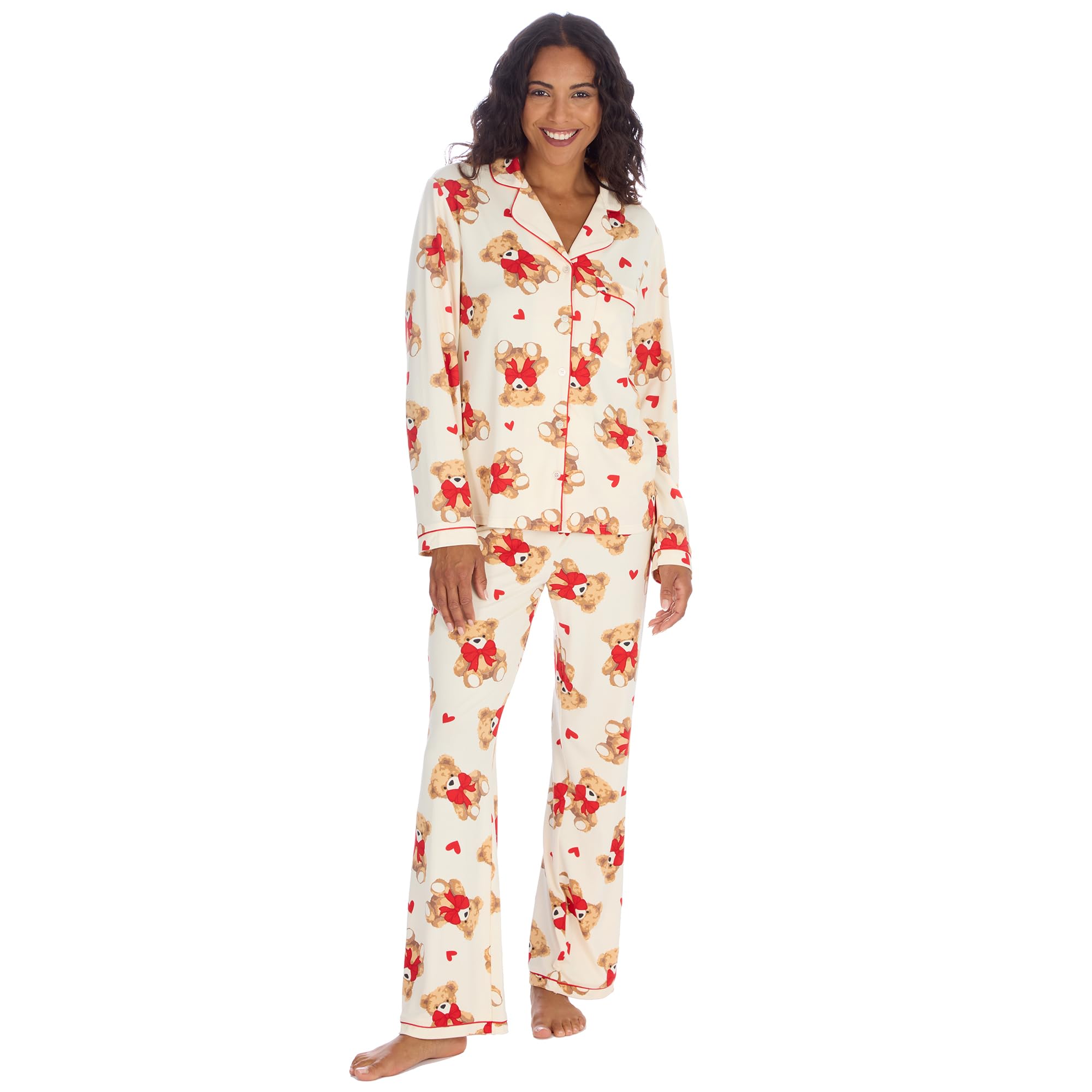 Slumber Hut Ladies Teddy Bear Button Pyjamas 34B2162 Cream 20-22 UK Size