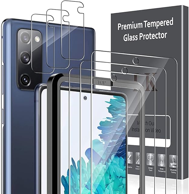 LK 6 Pack, Screen Protector Compatible with Samsung Galaxy S20 FE 4G/5G 6.5 Inch, 3 Pack Tempered Glass Protective Film and 3 Pack Camera Lens Protector, Scratchproof, Easy-Installation Tool