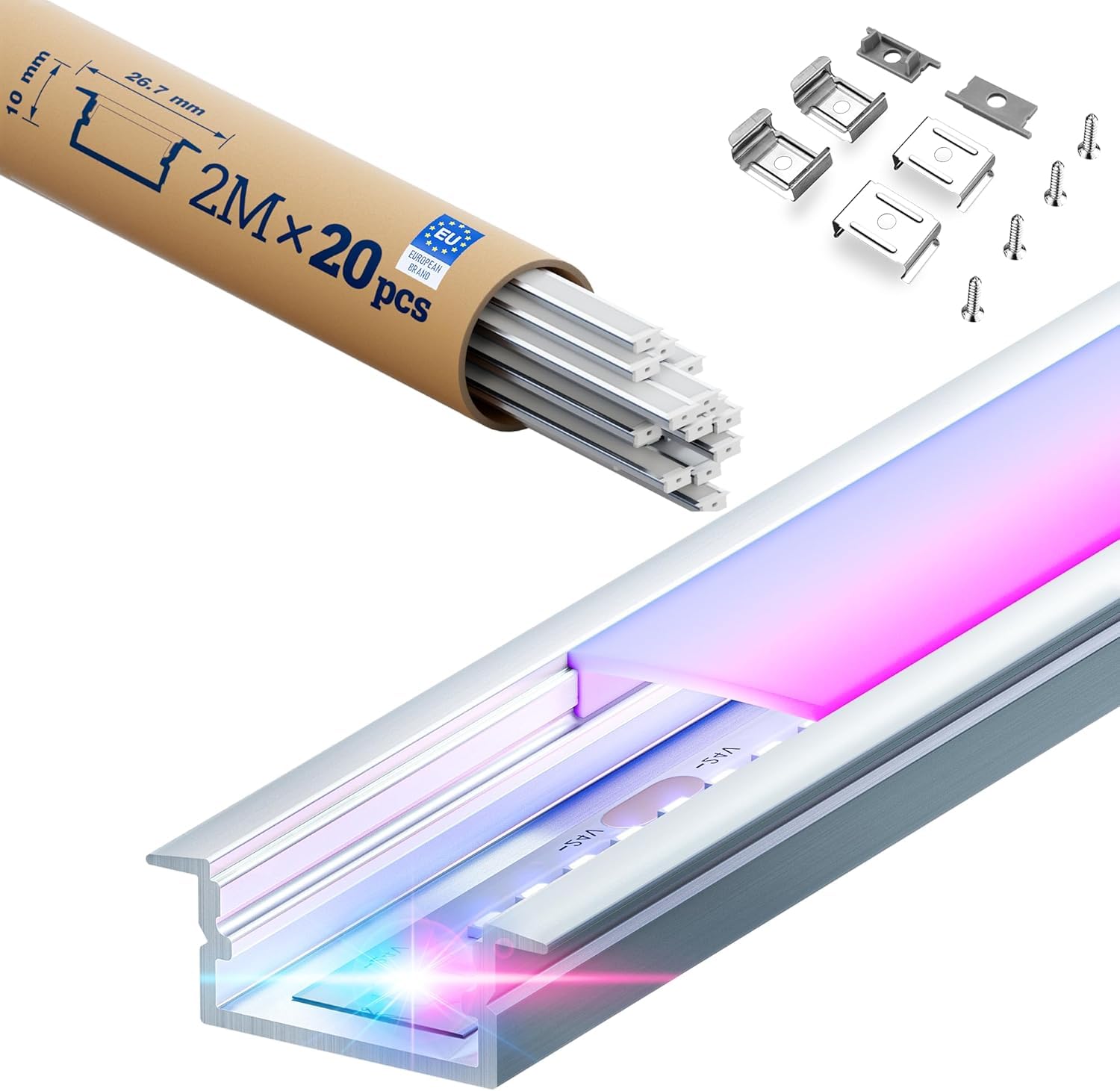 20 x 2 m (40m) Profil aluminiowy do taśm LED, matowy, do zastosowań ekranowych, Max L2000x19.7x10mm LED SP23 Profil narożny aluminiowy (20).