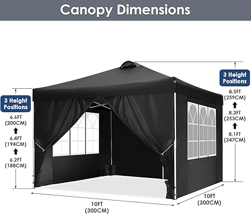 Miniatura 6 de COBIZI Tienda de campaña con toldo desplegable de 10 x 10 pies para exteriores, con 4 paredes laterales, impermeable, comercial, para fiestas,