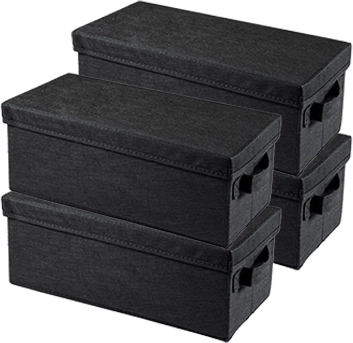 FERNVALE DVD Storage Boxes with Lids – 36×17×14cm Collapsible Small Storage Bins, Slim Storage Box for DVDs & CDs, Storage Boxes for Home & Kitchen, Wardrobe, Office (Black, 4-PACK) — image 1