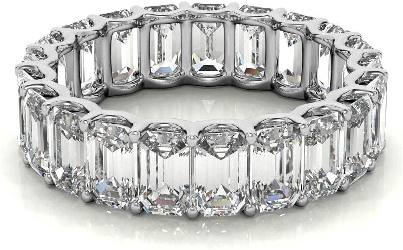 Vista 3 de Love Band Excelente Esmeralda Corte Brillante 1.30 Quilates, Banda de Promesa de Diamante Moissanita, Juego de Puntas, Banda de Plata de Ley