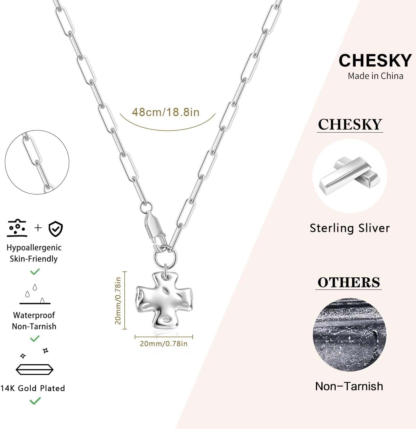 CHESKY Cross Necklace for Women Trendy, Dainty Gold/Silver/Rose Gold Plated Paperclip Statement Necklace for Womens Chunky Big Cross Pendant Necklace Christmas Gold Jewelry for Womens Gifts - Image 5