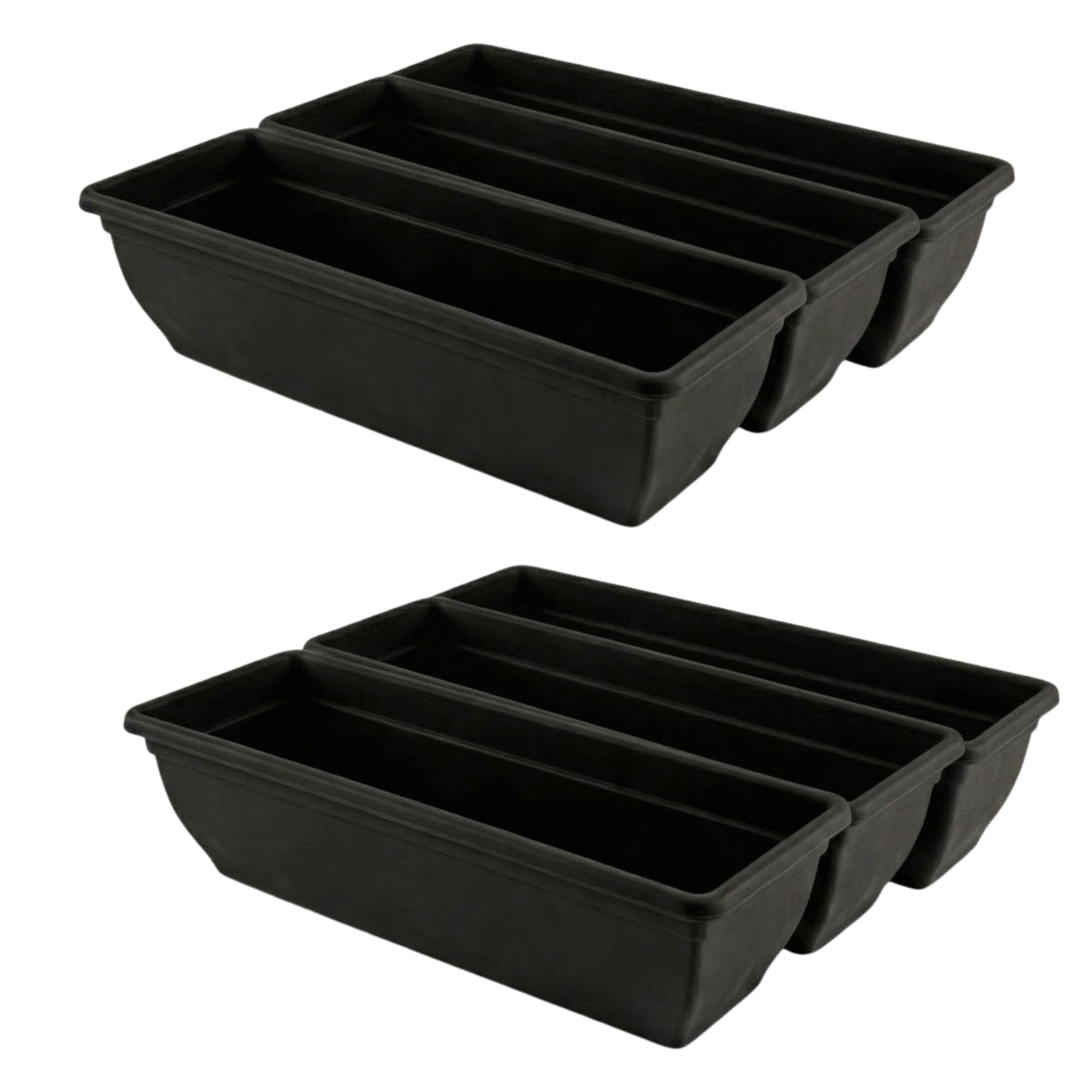 KYY'Z 6x 60cm Rectangular Garden Trough Planters - Black Durable Plastic Window Boxes for Vegetables, Herbs & Flowers, Indoor Outdoor Flower Box for Balcony & Mini Garden, Home Decor