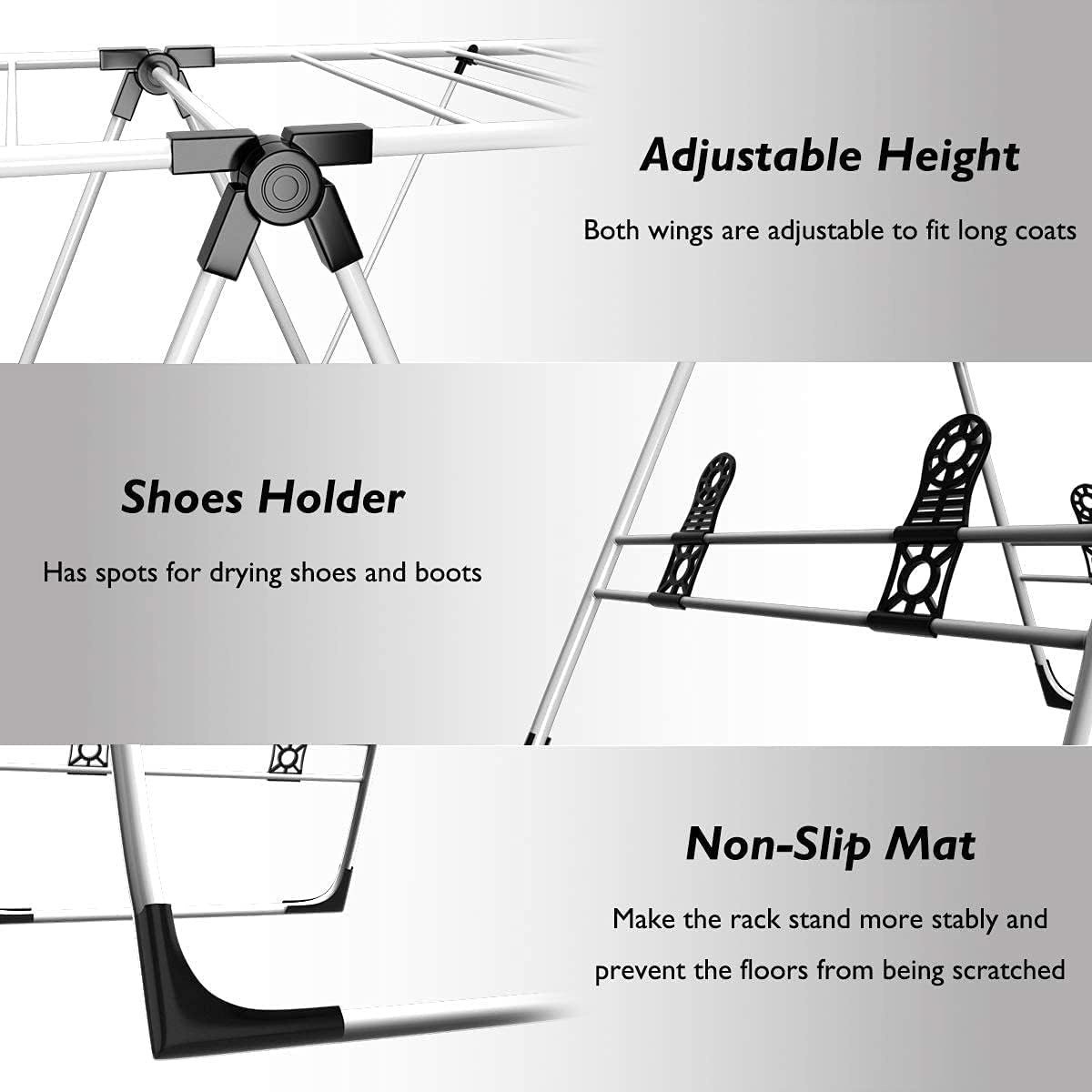 S AFSTAR Folding Clothes Drying Rack, Collapsible Laundry Drying Rack w/Adjustable Gullwing & Shoe Holder, Space-Saving Clothes Drying Hanger for Indoor & Outdoor Use, No Assembly Required