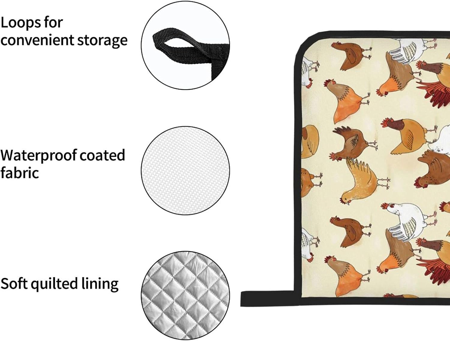 A Brood of Chickens Oven Mitts and Pot Holders Sets,Heat Resistant Non Slip Kitchen Gloves Hot Pads with Inner Cotton Layer for Cooking BBQ Baking Grilling - Image 4