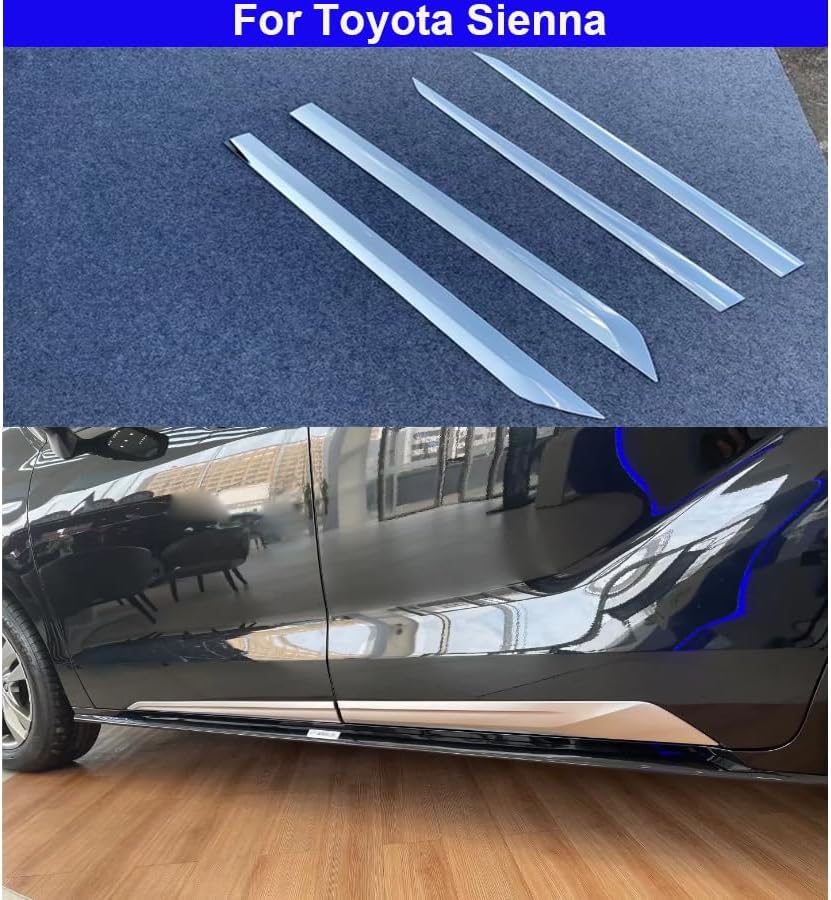 4Pcs ABS Chrome Car Exterior Body Side Door Molding Protector Cover Trim Strip Protector Guard for Toyota Sienna 2021 2022 2023 2024 2025