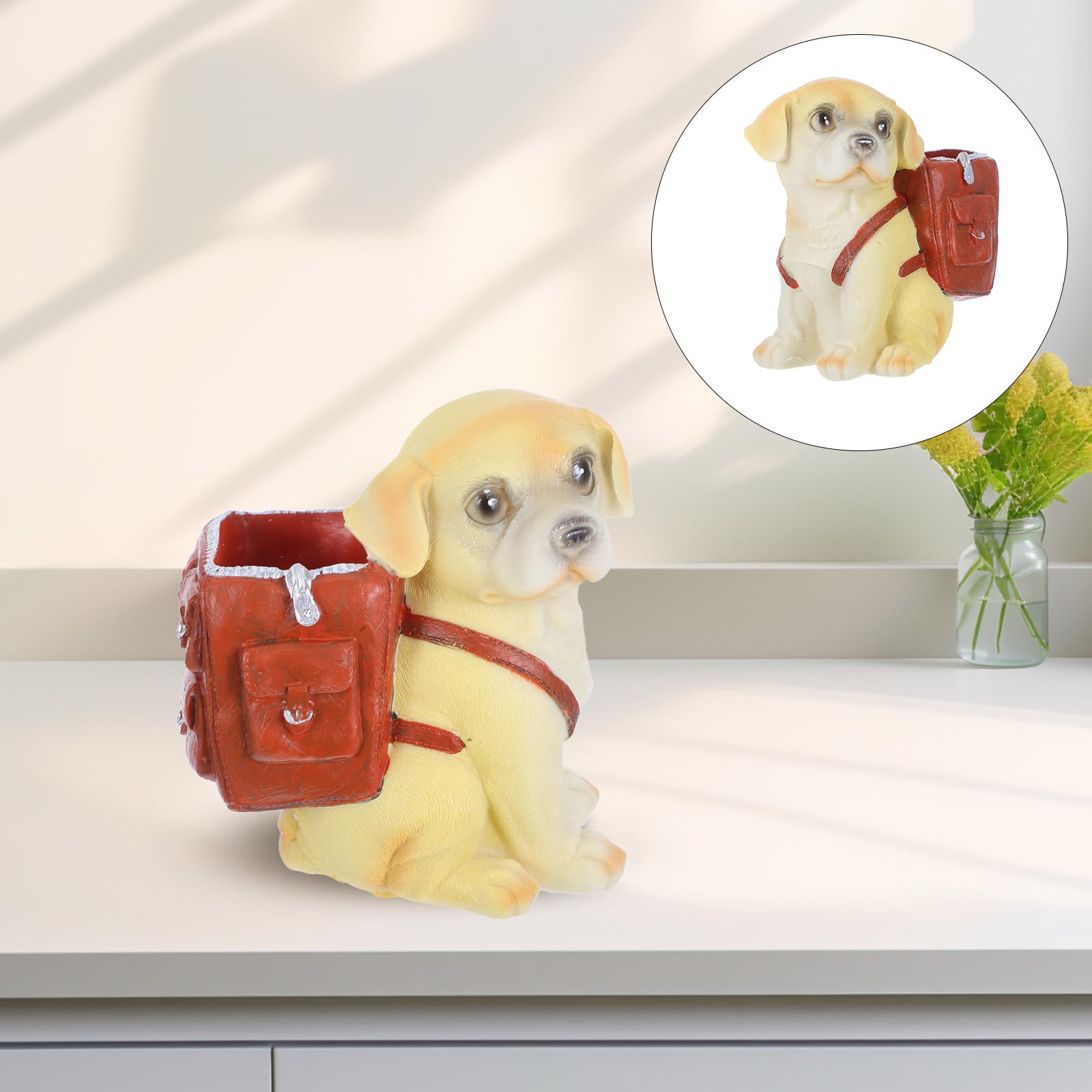 PRETYZOOM Portapenne e Facile da Pulire in Resina per Organizzatore Desktop per a Forma di Cane Marrone Carino per Ufficio e Spazio di Lavoro