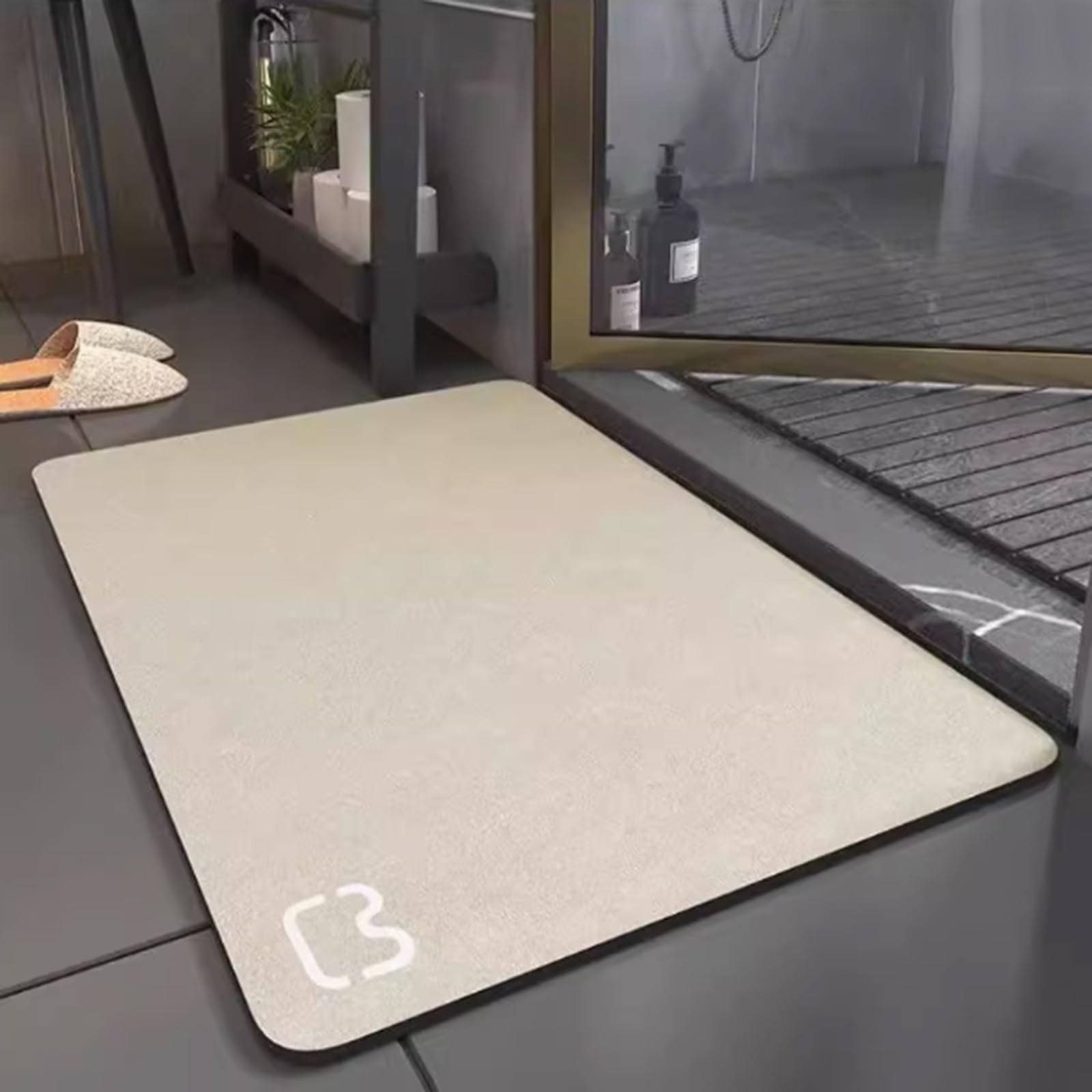 Alfombra Diatomita Baño Secado Rapido, Lavable, Antideslizante, Baño Suave Microfibra Alfombrillas, Alfombra de Baño con Suelo de Caucho Natural para Bañera, Ducha(Beige,80x120cm)